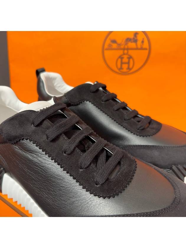 Men's Bouncing Sneakers Goatskin Black Leather H Black Logo - HERMES - BALAAN 5