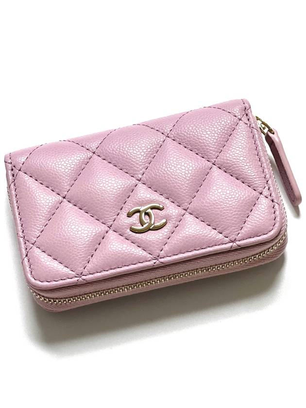 24SS Classic Caviar Zipper Card Wallet Pink AP0216 Kleokdok - CHANEL - BALAAN 7