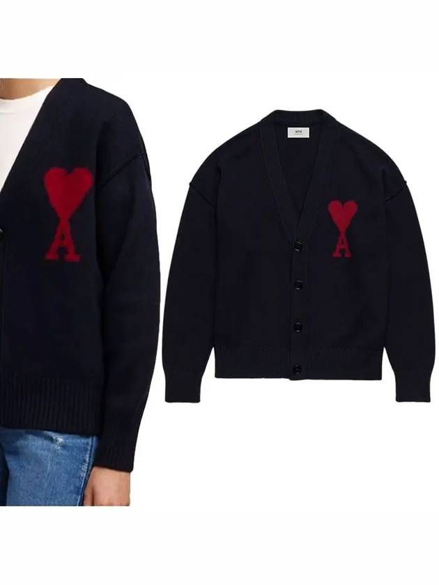 De Coeur Logo Wool Cardigan Night Blue - AMI - BALAAN 2