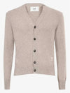 Heart Logo V-Neck Cashmere Cardigan Heather Champagne - AMI - BALAAN 2