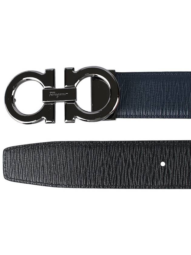 Reversible Gancini Leather Belt Black Navy - SALVATORE FERRAGAMO - BALAAN 4