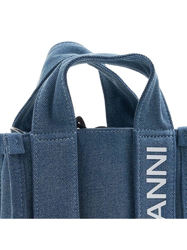 Tech Mini Logo Print Denim Tote Bag Navy - GANNI - BALAAN 8