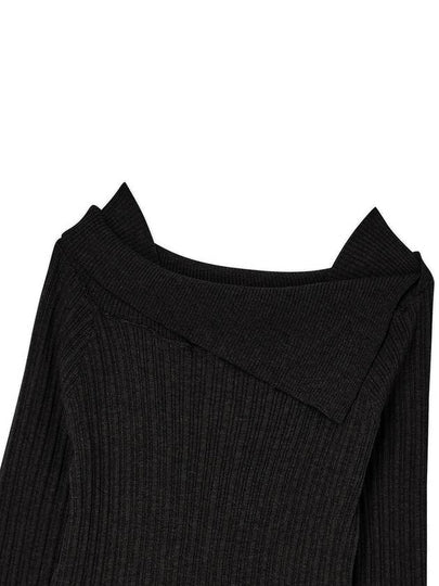 Off shoulder slim ribbed knit Black - THE GREEN LAB - BALAAN 2