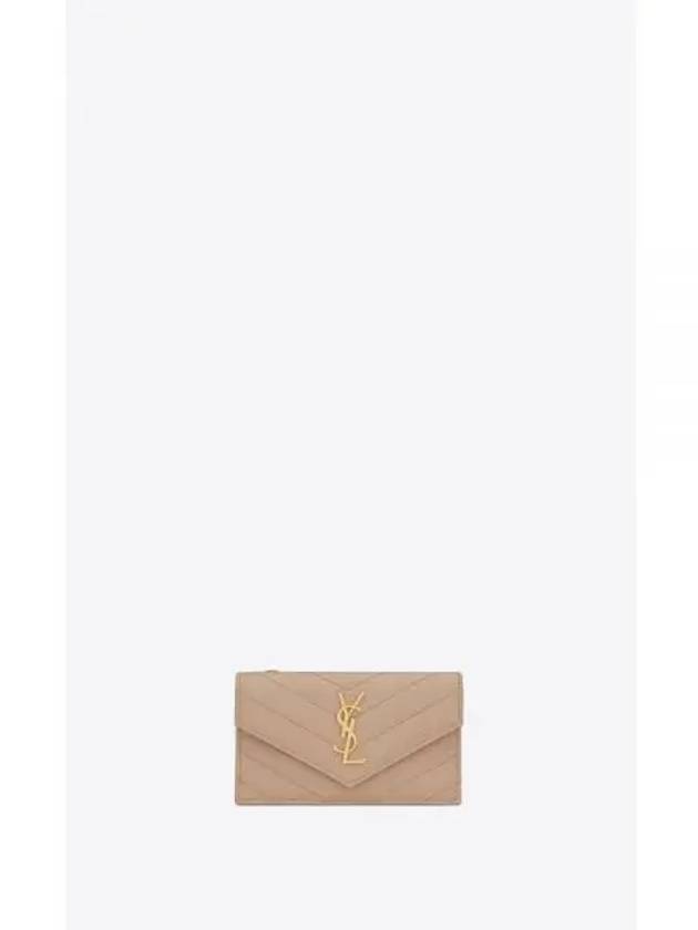 Cassandre Matelasse Fragment Emboss Leather Flap Card Wallet Dark Beige - SAINT LAURENT - BALAAN 2