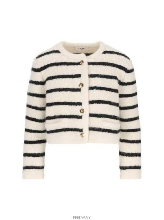 Stripe Cropped Cardigan Black Ecru - CELINE - BALAAN 2