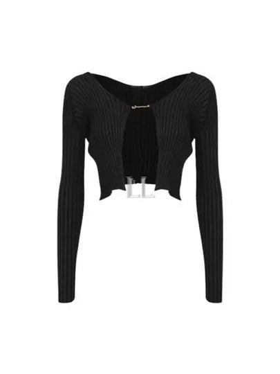 La Maille Pralu Longue Micro Charm Logo Cardigan Black - JACQUEMUS - BALAAN 2