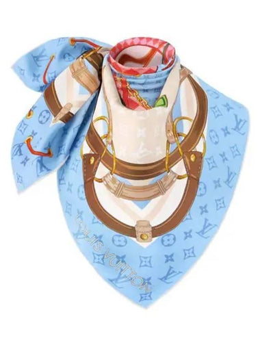 Flower And Straps Square 90 Scarf Blue - LOUIS VUITTON - BALAAN 1