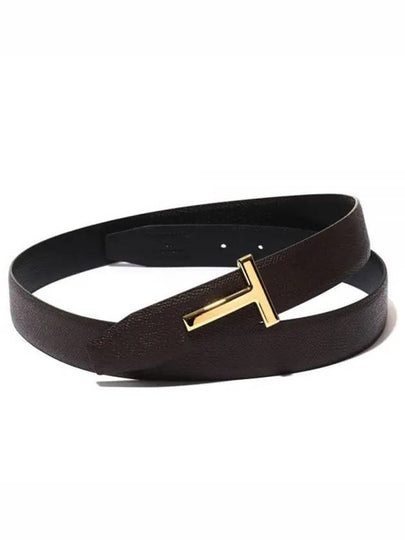 T Logo Reversible Leather Belt Chocolate - TOM FORD - BALAAN 2