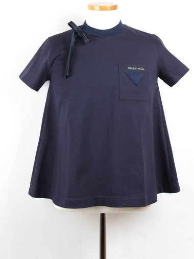 Ribbon short sleeve t shirt navy 38 55 - PRADA - BALAAN 1