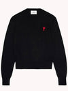 Heart Embroidered Logo Crew Neck Knit Top Black - AMI - BALAAN 2