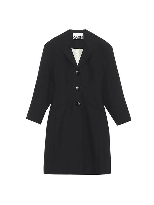 Tailored Long Single Coat Black - GANNI - BALAAN 2