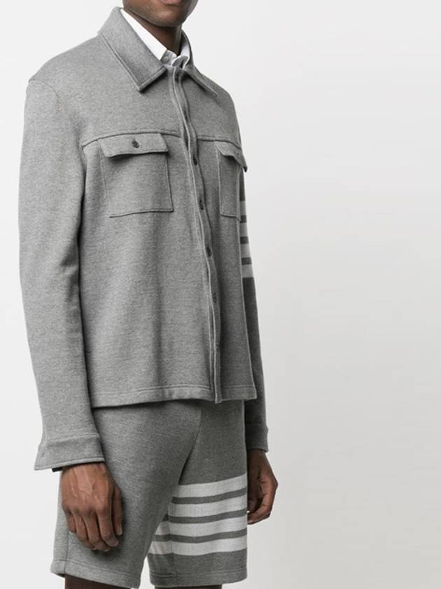 Double Face Cotton Knit 4 Bar Button Shirt Jacket Grey - THOM BROWNE - BALAAN 4