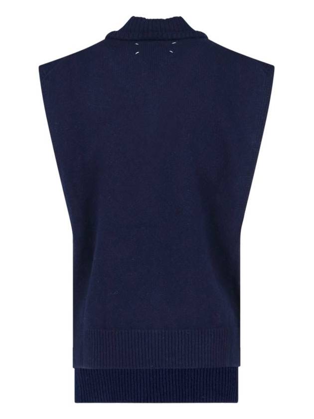 Layered Detail V-Neck Knit Vest Navy - MAISON MARGIELA - BALAAN 3