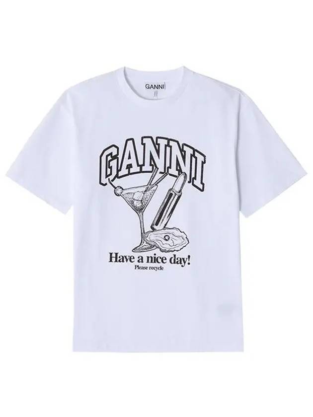 Women's Cocktail Print Relaxed Fit Short Sleeve T-Shirt White - GANNI - BALAAN 3