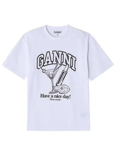 Women's Cocktail Print Relaxed Fit Short Sleeve T-Shirt White - GANNI - BALAAN 2