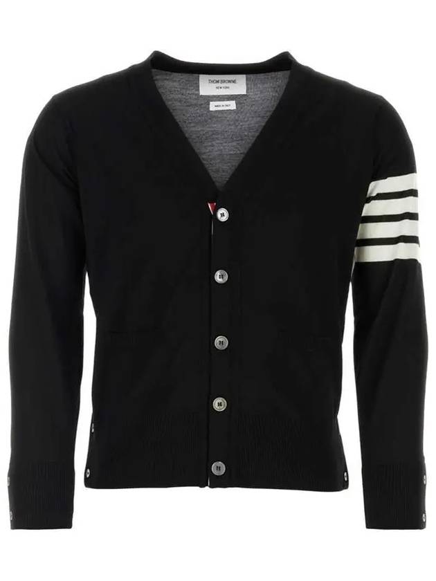 Men's Sustainable Classic Diagonal Wool Cardigan Black - THOM BROWNE - BALAAN 3