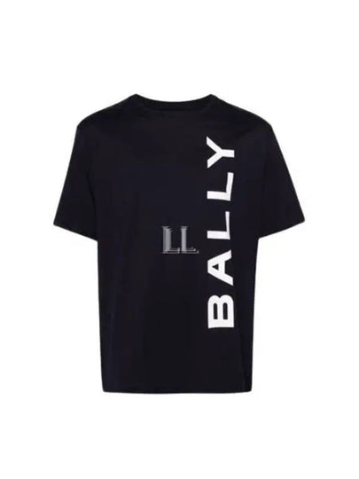 Logo Print Short Sleeve T-Shirt Navy - BALLY - BALAAN 2