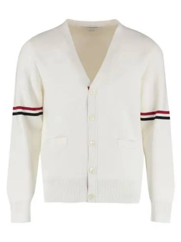 Milano Stitch Sprite Armband Cotton V-neck Cardigan White - THOM BROWNE - BALAAN 2