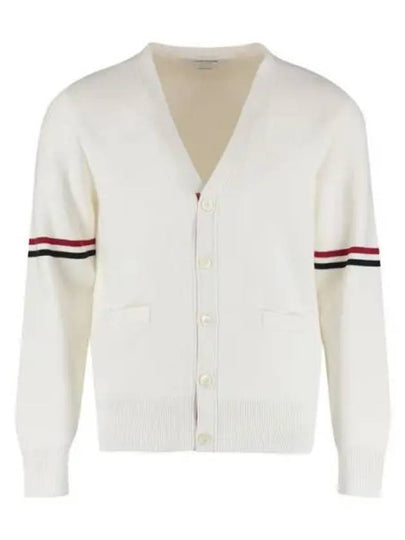 Milano Stitch Sprite Armband Cotton V-neck Cardigan White - THOM BROWNE - BALAAN 2