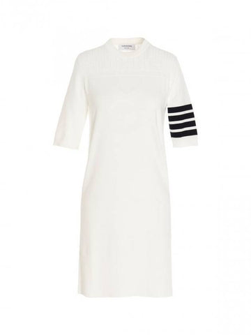 Women s diagonal Hector medallion short sleeve dress white - THOM BROWNE - BALAAN 1