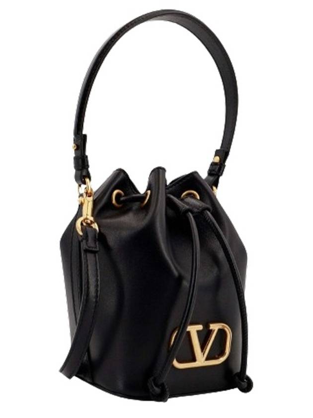 V Logo Signature Nappa Leather Bucket Bag Black - VALENTINO - BALAAN 3