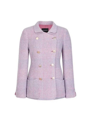 Women s Glen Check Pattern Double Wool Jacket Dark Pink 270794 - EMPORIO ARMANI - BALAAN 1