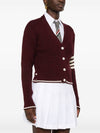 4 Bar Cable Wool Crop Cardigan Red - THOM BROWNE - BALAAN 5