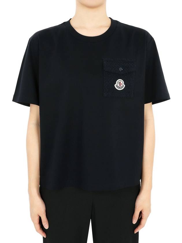 Moncler Women s Logo Patch Pocket Short Sleeve Black Navy 8C00022 89AI9 778 - MONCLER - BALAAN 1