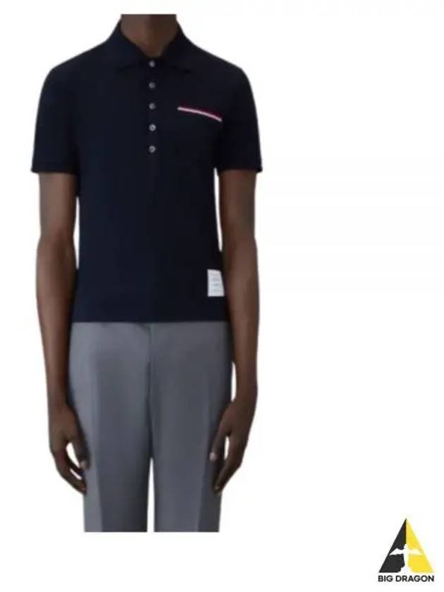 Men's Three Stripes Pocket Mercerized Short Sleeve Polo Shirt Navy - THOM BROWNE - BALAAN 2