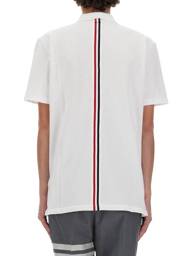 Men's Cotton Pique Center Bag Striped Short Sleeve Polo Shirt White - THOM BROWNE - BALAAN 7