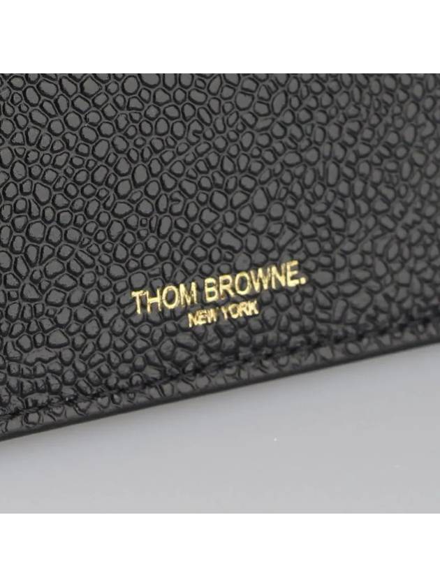 Pebble Grained Leather Double Card Wallet Black - THOM BROWNE - BALAAN 3