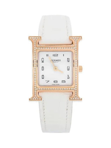 H Hour PM 18K rose gold diamond bezel mother of pearl 4HA0592 - HERMES - BALAAN 1