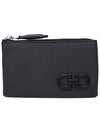 Gancini Zipper Card Wallet Black - SALVATORE FERRAGAMO - BALAAN 1