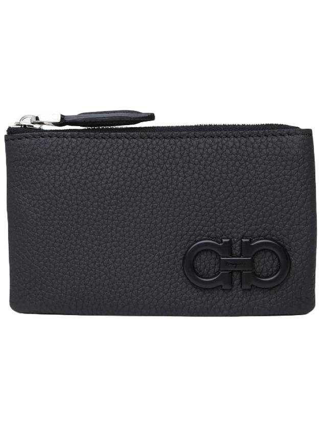 Gancini Zipper Card Wallet Black - SALVATORE FERRAGAMO - BALAAN 1