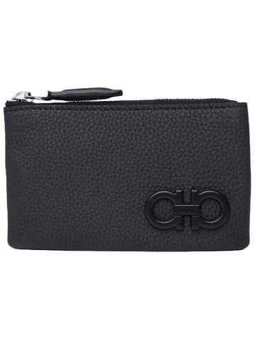 Gancini Zipper Card Wallet Black - SALVATORE FERRAGAMO - BALAAN 1