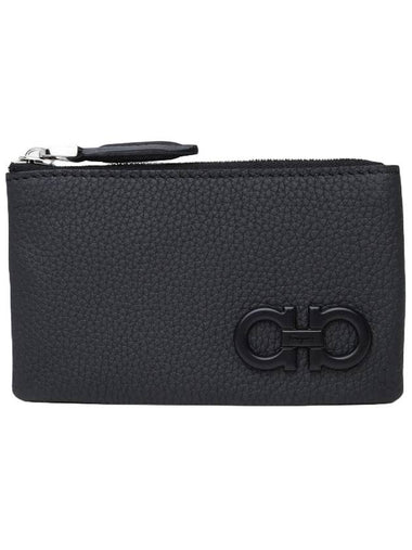 Gancini Zipper Card Wallet Black - SALVATORE FERRAGAMO - BALAAN 1