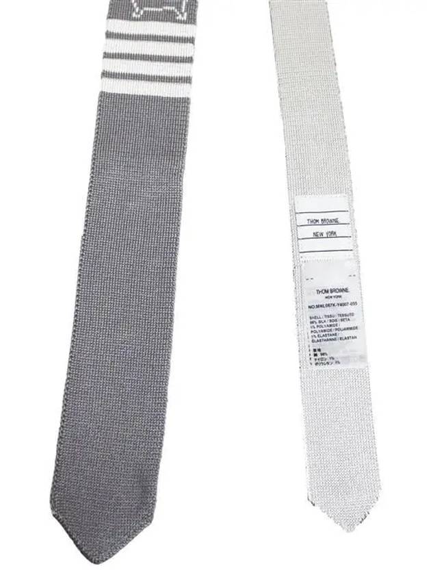 Hector Icon 4 Bar Silk Knit Tie Light Grey - THOM BROWNE - BALAAN 3