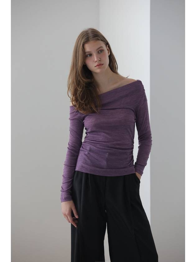 Caisienne off shoulder shirring stretch jersey t shirt purple - CAHIERS - BALAAN 3