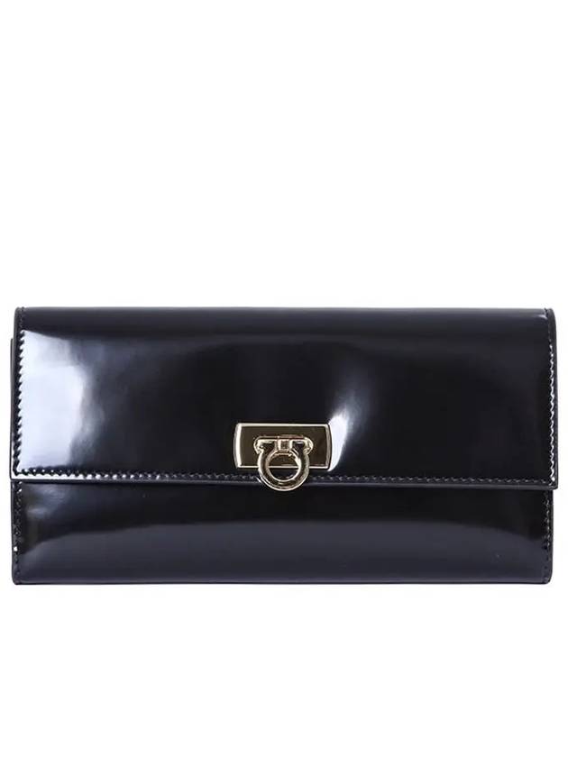 Gancini Flip Lock Leather Long Wallet Black - SALVATORE FERRAGAMO - BALAAN 3