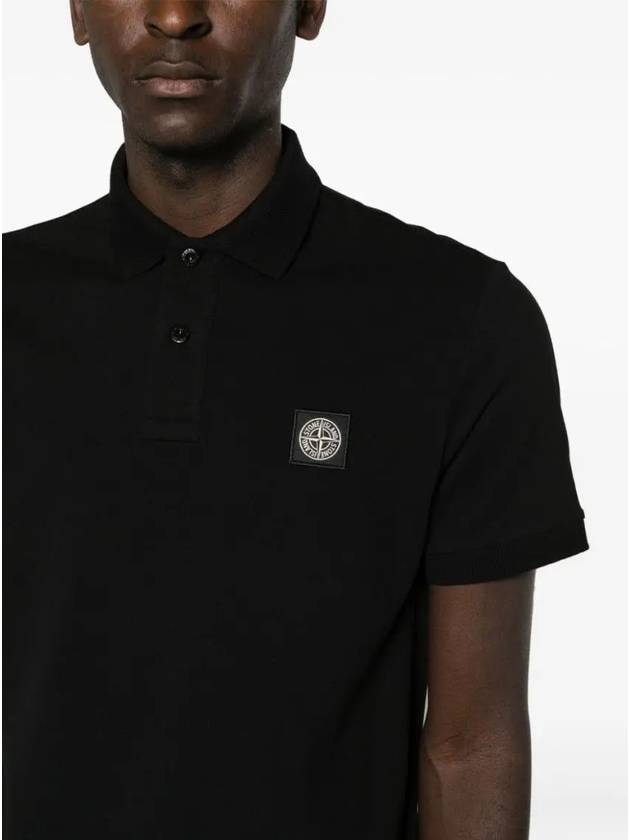 Pique Stretch Cotton Short Sleeve Polo Shirt Black - STONE ISLAND - BALAAN 6