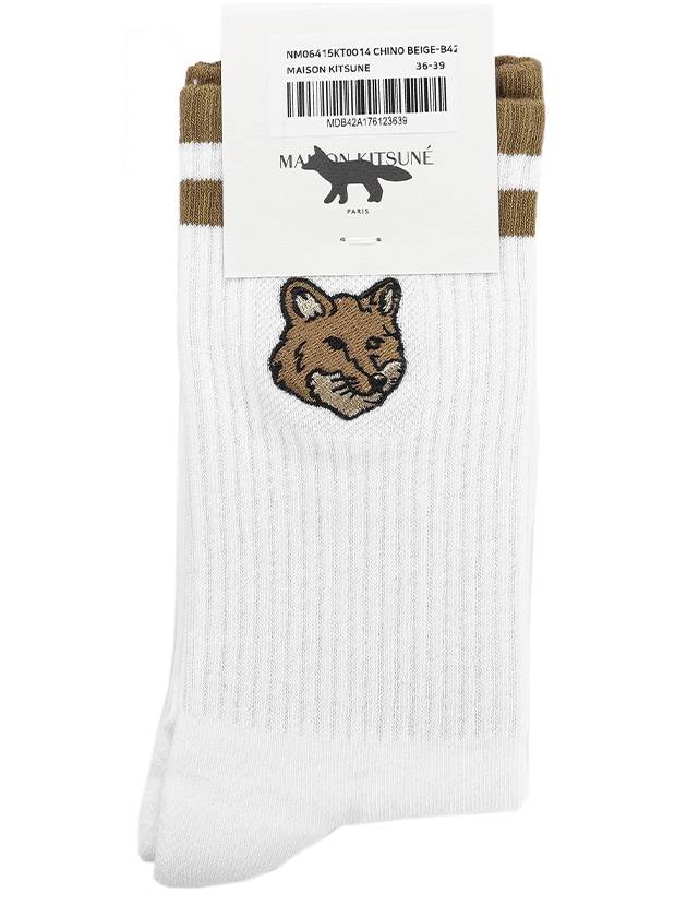 Men's Bold Fox Head Socks Chino Beige - MAISON KITSUNE - BALAAN 2