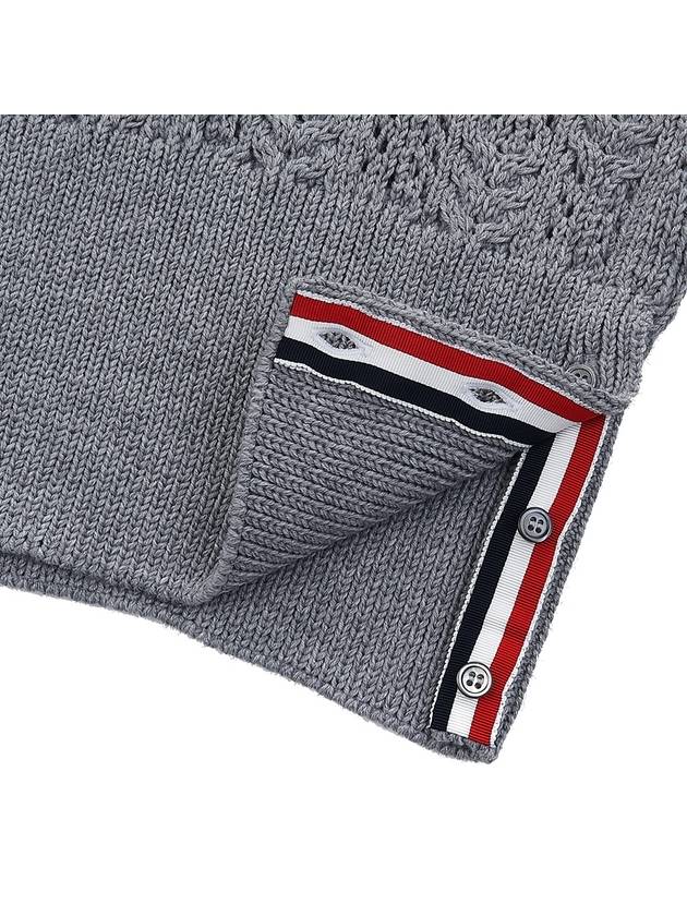 Women's 4 Bar Irish Pointelle Cable Merino Wool Turtleneck Grey - THOM BROWNE - BALAAN 8