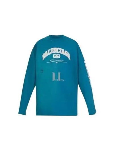 Side Logo Distressed Oversized Long Sleeve T-Shirt Blue - BALENCIAGA - BALAAN 2