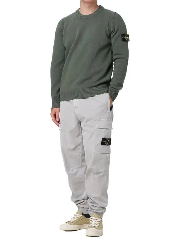 Logo Patch Lambswool Crewneck Knit Top Green - STONE ISLAND - BALAAN 4