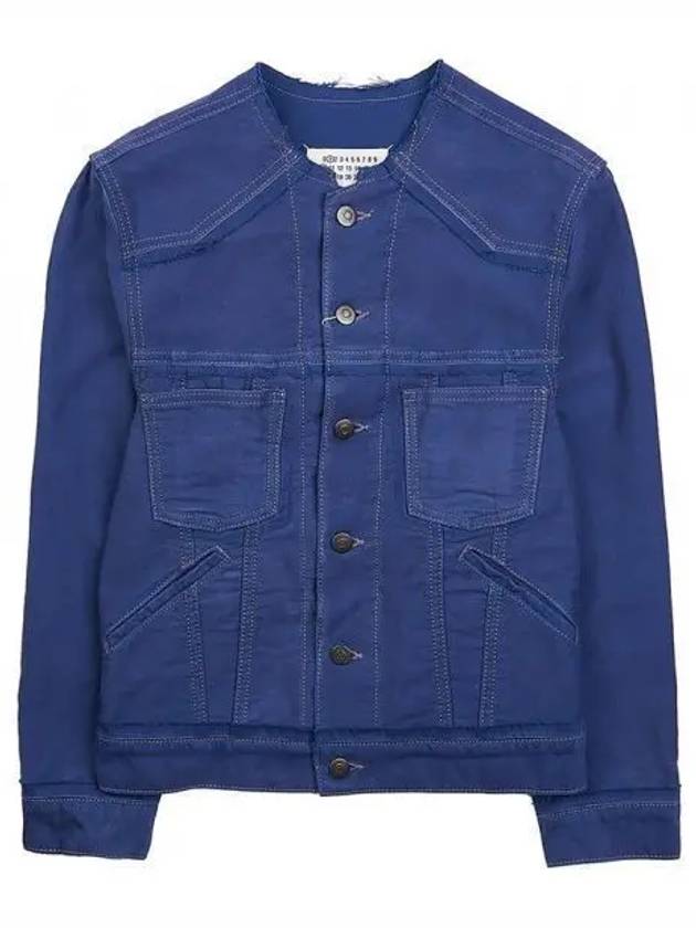 Collarless Distressed Cotton Denim Jacket Blue - MAISON MARGIELA - BALAAN 2