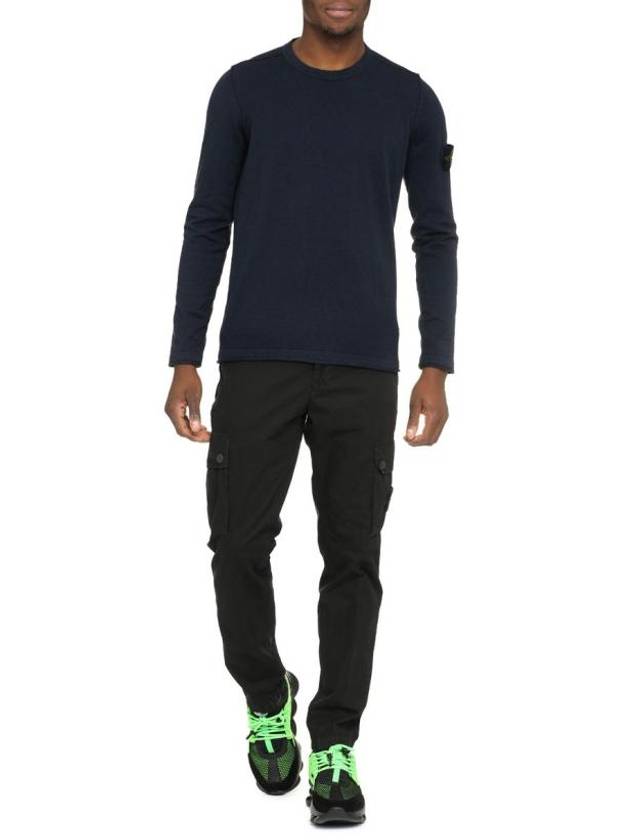 Logo Patch Crew Neck Cotton Nylon Knit Top Navy - STONE ISLAND - BALAAN 4