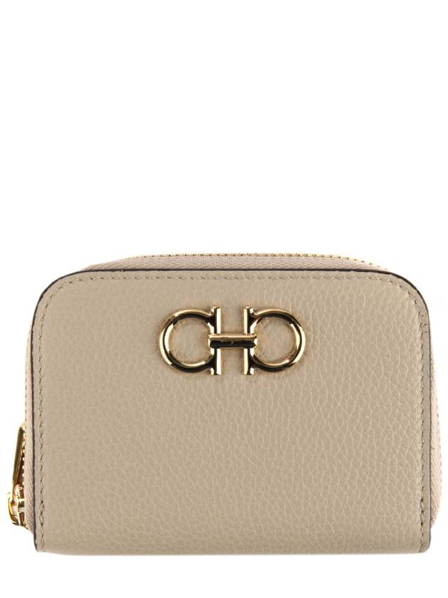 Women's Gancini Logo Zipper Card Wallet Beige - SALVATORE FERRAGAMO - BALAAN 2