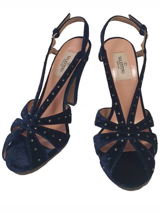 Suede diamond bead decoration dark blue shoes size 240 women's shoes - VALENTINO - BALAAN 1