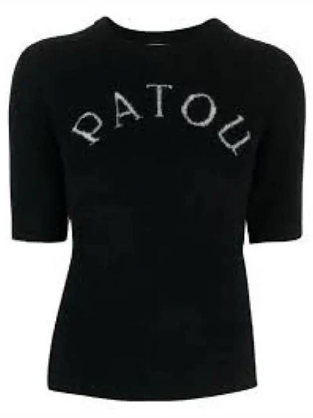 Logo Crew Neck Alpaca Short Sleeve Knit Top Black - PATOU - BALAAN 2