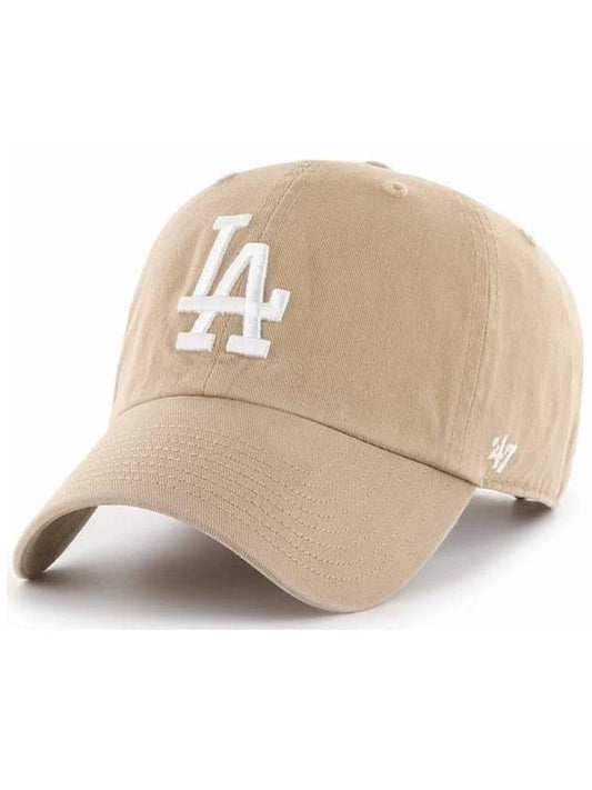 MLB Hat Premium Line Ball Cap LA Big Logo Baseball Khaki White - 47BRAND - BALAAN 1